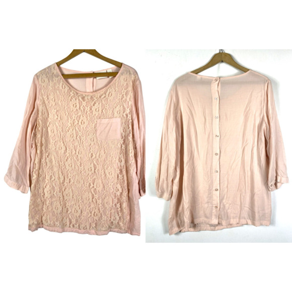 Chico's Tops - Chicos 2 / Large Lace Front Top Button Back Pale Pink Soft Girl Romantic Pastels